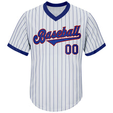 Load image into Gallery viewer, Custom White Royal Pinstripe Royal-Red Authentic Throwback Rib-Knit Baseball Jersey Shirt