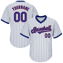 Load image into Gallery viewer, Custom White Royal Pinstripe Royal-Red Authentic Throwback Rib-Knit Baseball Jersey Shirt