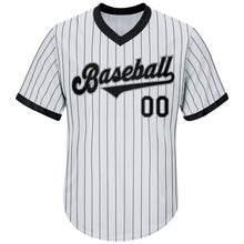 Load image into Gallery viewer, Custom White Black Pinstripe Black-Gray Authentic Throwback Rib-Knit Baseball Jersey Shirt