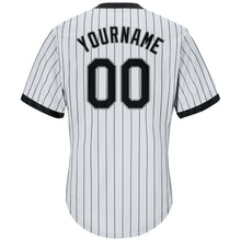 Load image into Gallery viewer, Custom White Black Pinstripe Black-Gray Authentic Throwback Rib-Knit Baseball Jersey Shirt