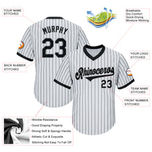 Load image into Gallery viewer, Custom White Black Pinstripe Black-Gray Authentic Throwback Rib-Knit Baseball Jersey Shirt