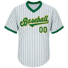 Load image into Gallery viewer, Custom White Kelly Green Pinstripe Kelly Green-Gold Authentic Throwback Rib-Knit Baseball Jersey Shirt