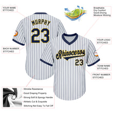 Load image into Gallery viewer, Custom White Navy Pinstripe Navy-Gold Authentic Throwback Rib-Knit Baseball Jersey Shirt