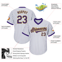 Load image into Gallery viewer, Custom White Purple Pinstripe Purple-Gold Authentic Throwback Rib-Knit Baseball Jersey Shirt