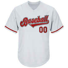 Load image into Gallery viewer, Custom White Red-Black Authentic Throwback Rib-Knit Baseball Jersey Shirt