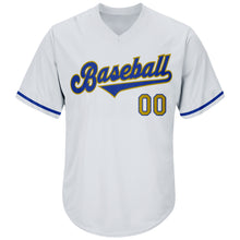 Load image into Gallery viewer, Custom White Old Gold-Royal Authentic Throwback Rib-Knit Baseball Jersey Shirt