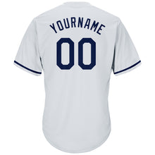 Load image into Gallery viewer, Custom White Navy Authentic Throwback Rib-Knit Baseball Jersey Shirt