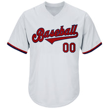 Load image into Gallery viewer, Custom White Red-Navy Authentic Throwback Rib-Knit Baseball Jersey Shirt