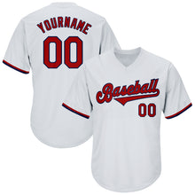 Load image into Gallery viewer, Custom White Red-Navy Authentic Throwback Rib-Knit Baseball Jersey Shirt