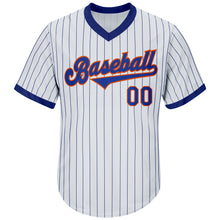 Load image into Gallery viewer, Custom White Royal Pinstripe Royal-Orange Authentic Throwback Rib-Knit Baseball Jersey Shirt