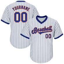 Load image into Gallery viewer, Custom White Royal Pinstripe Royal-Orange Authentic Throwback Rib-Knit Baseball Jersey Shirt