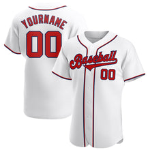 Load image into Gallery viewer, Custom White Red-Navy Authentic Baseball Jersey
