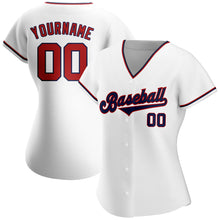 Load image into Gallery viewer, Custom White Red-Navy Authentic Baseball Jersey