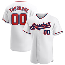 Load image into Gallery viewer, Custom White Red-Navy Authentic Baseball Jersey
