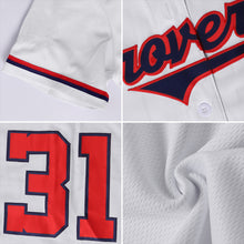 Load image into Gallery viewer, Custom White Red-Navy Authentic Baseball Jersey