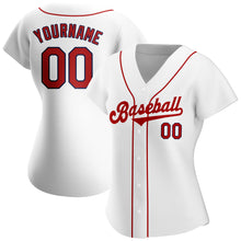 Load image into Gallery viewer, Custom White Red-Navy Authentic Baseball Jersey