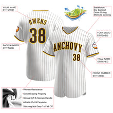 Load image into Gallery viewer, Custom White Brown Pinstripe Brown-Gold Authentic Baseball Jersey