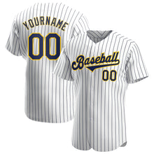 Load image into Gallery viewer, Custom White Navy Pinstripe Navy-Gold Authentic Baseball Jersey