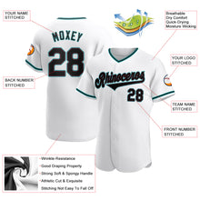 Load image into Gallery viewer, Custom White Black-Teal Authentic Baseball Jersey