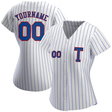 Load image into Gallery viewer, Custom White Royal Pinstripe Royal-Red Authentic Baseball Jersey