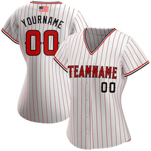 Load image into Gallery viewer, Custom White Red Pinstripe Red-Black Authentic American Flag Fashion Baseball Jersey