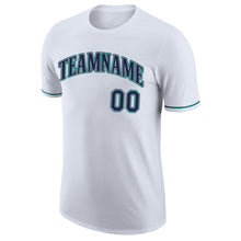 Load image into Gallery viewer, Custom White Navy-Aqua Performance T-Shirt