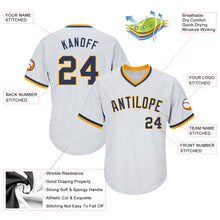 Load image into Gallery viewer, Custom White Navy-Gold Authentic Throwback Rib-Knit Baseball Jersey Shirt