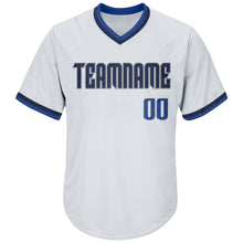 Load image into Gallery viewer, Custom White Blue-Navy Authentic Throwback Rib-Knit Baseball Jersey Shirt