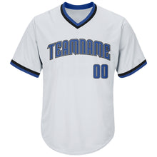 Load image into Gallery viewer, Custom White Blue-Black Authentic Throwback Rib-Knit Baseball Jersey Shirt