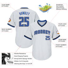 Load image into Gallery viewer, Custom White Blue-Black Authentic Throwback Rib-Knit Baseball Jersey Shirt