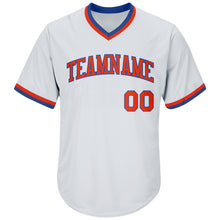Load image into Gallery viewer, Custom White Orange-Royal Authentic Throwback Rib-Knit Baseball Jersey Shirt