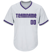Load image into Gallery viewer, Custom White Purple-Gray Authentic Throwback Rib-Knit Baseball Jersey Shirt
