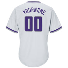 Load image into Gallery viewer, Custom White Purple-Gray Authentic Throwback Rib-Knit Baseball Jersey Shirt