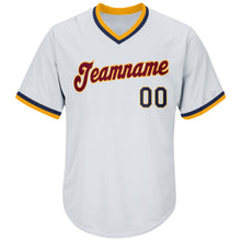 Load image into Gallery viewer, Custom White Navy-Gold Authentic Throwback Rib-Knit Baseball Jersey Shirt
