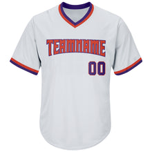 Load image into Gallery viewer, Custom White Purple-Orange Authentic Throwback Rib-Knit Baseball Jersey Shirt