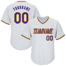 Load image into Gallery viewer, Custom White Purple-Gold Authentic Throwback Rib-Knit Baseball Jersey Shirt