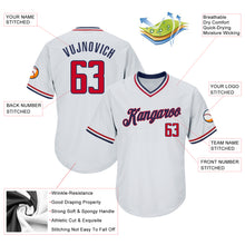 Load image into Gallery viewer, Custom White Red-Navy Authentic Throwback Rib-Knit Baseball Jersey Shirt