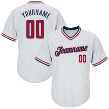 Load image into Gallery viewer, Custom White Red-Navy Authentic Throwback Rib-Knit Baseball Jersey Shirt