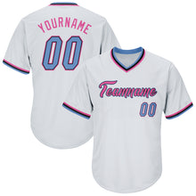 Load image into Gallery viewer, Custom White Light Blue-Pink Authentic Throwback Rib-Knit Baseball Jersey Shirt