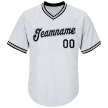 Load image into Gallery viewer, Custom White Black-Gray Authentic Throwback Rib-Knit Baseball Jersey Shirt