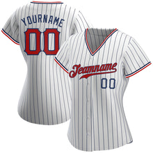 Load image into Gallery viewer, Custom White Navy Pinstripe Red-Navy Authentic Baseball Jersey