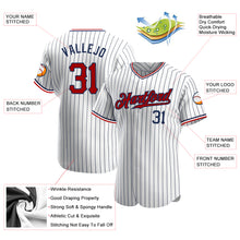 Load image into Gallery viewer, Custom White Navy Pinstripe Red-Navy Authentic Baseball Jersey