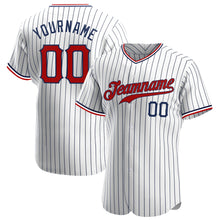 Load image into Gallery viewer, Custom White Navy Pinstripe Red-Navy Authentic Baseball Jersey