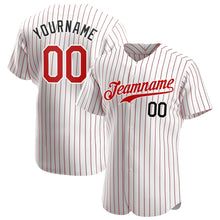 Load image into Gallery viewer, Custom White Red Pinstripe Red-Black Authentic Baseball Jersey