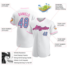 Load image into Gallery viewer, Custom White Light Blue-Pink Authentic Baseball Jersey