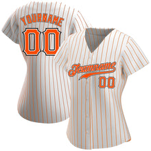 Load image into Gallery viewer, Custom White Orange Pinstripe Orange-Black Authentic Baseball Jersey