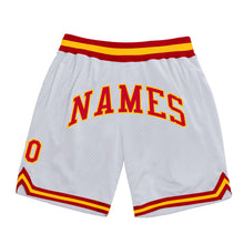 Load image into Gallery viewer, Custom White Red-Gold Authentic Throwback Basketball Shorts