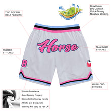 Load image into Gallery viewer, Custom White Pink-Light Blue Authentic Throwback Basketball Shorts