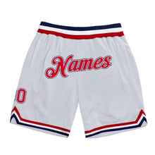 Load image into Gallery viewer, Custom White Red-Navy Authentic Throwback Basketball Shorts