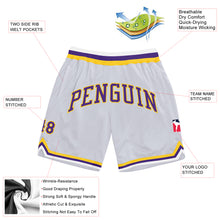 Load image into Gallery viewer, Custom White Purple-Gold Authentic Throwback Basketball Shorts
